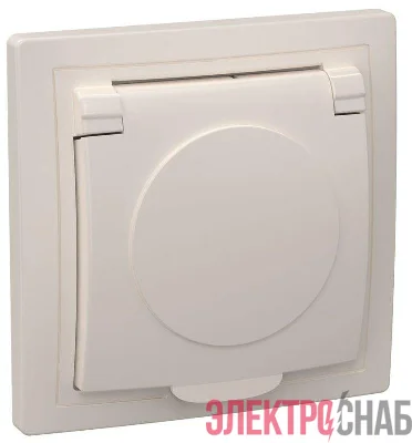 Розетка 1-м СП Кварта РСб10-3-ККм 16А IP20 с заземл. с крышкой крем. GENERICA ERK15-K33-16-DM