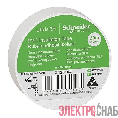 Изолента ПВХ 19мм (рул.20м) бел. SchE IMT38204