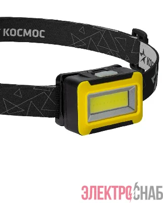 Фонарь налобный 3Вт COB LED 3xAAA корпус ABS-пластик регулируемый эласт. ремешок КОСМОС KOC518B