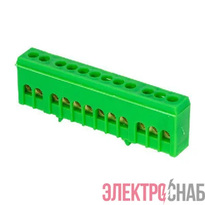 Шина нулевая PE 6х9 12 отверстий зел. изолированный корпус на DIN-рейку латунь розн. стикер PROxima EKF sn0-63-12-ig-r