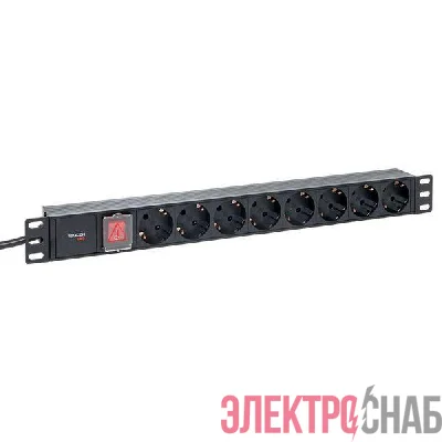 Блок PDU TERACOM PRO 19дюйм 1U 16А/250В 8 роз. Schuko с выключат. шнур 2м 3х1.5кв.мм вилка Schuko корпус пластик черн. EKF TRP-HPD-LSP-16A-8SH-2MSH
