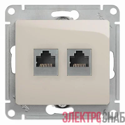 Розетка компьютерная + телефонная 2-м Glossa RJ45 + RJ11 кат.5E механизм молочн. SE GSL000985