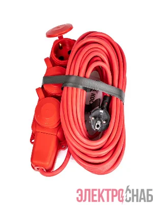 Удлинитель на каучуковой колодке 3х10м 16А IP44 250В 4кВт каучук КГ 3х2.5 красн. УХз16 Россия КОСМОС YKsm10m-3g(16A)KG-R