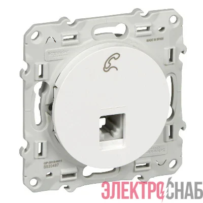 Розетка телефонная 1-м Odace RJ12 6 контакт. винтов. зажимы механизм бел. SchE S52R497