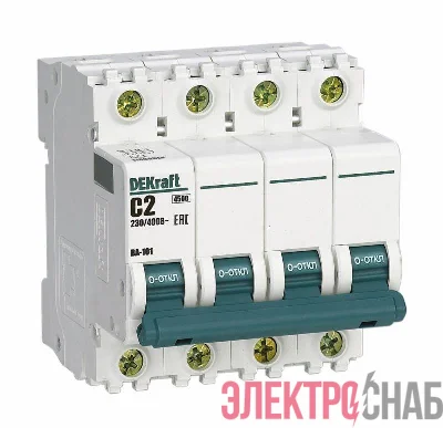 Выключатель автоматический модульный 4п C 2А 4.5кА ВА-101 DEKraft 11086DEK