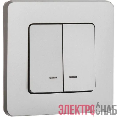 Выключатель 2-кл. 1п 1мод. СП Inspiria 10А IP20 250В 10AX с подсветкой/индикацией механизм алюм. IEK 673632