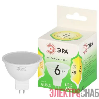 Лампа светодиодная GREEN LINE MR16-6W-830-GU5.3 GL 6Вт софит 3000К свет тепл. GU5.3 Эра Б0067076
