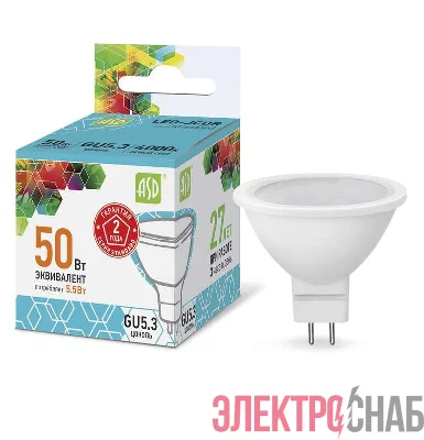 Лампа светодиодная LED-JCDR-standard 5.5Вт 4000К бел. GU5.3 495лм 160-260В ASD 4690612001432