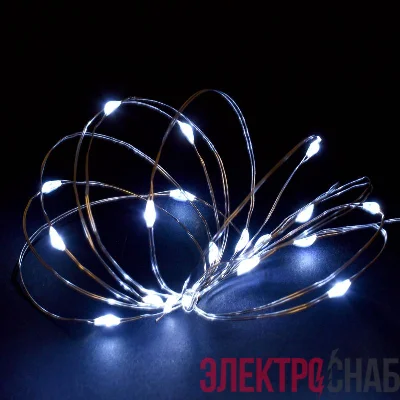 Гирлянда "Роса" 2м 20LED бел. IP20 провод прозр. шнур 0.3м 2AA IEK LGDB500-2-020-02-T-B-20