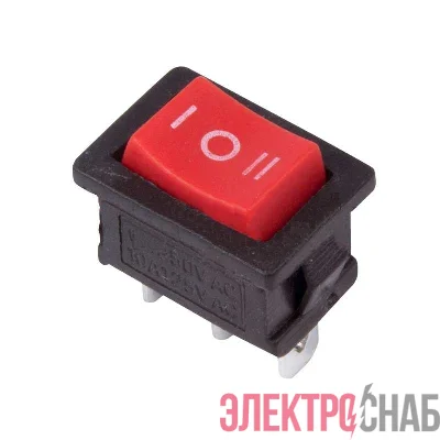 Выключатель клавишный 250В 6А (3с) ON-OFF-ON красн. с нейтралью Mini (RWB-205; SC-768) REXANT 36-2144