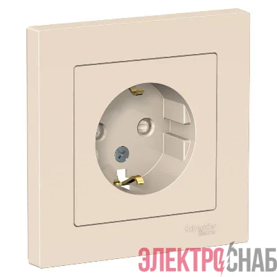 Розетка 1-м СП AtlasDesign 16А IP20 с заземл. защ. шторки в сборе беж. SE ATN000244