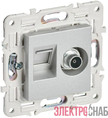 Розетка двойная TV+RJ45 кат.6E SKANDY SK-A15S серебр. IEK SK-AK20-2-K23