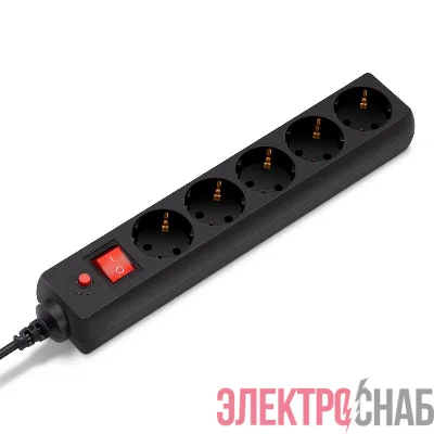 Удлинитель с сетевым фильтром 5х5м с заземл. 10А IP20 500SH-5-B 2.2кВт ПВС черн. BURO 992296