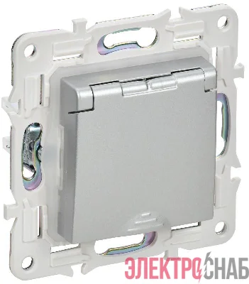 Розетка 1-м SKANDY 16А IP44 с заземл. защ. шторки с крышкой SK-R11S серебр. IEK SK-R16-16-44-K23