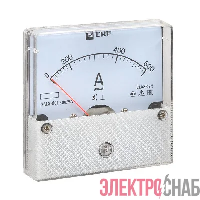 Амперметр аналоговый AM-A801 на панель 80х80 кругл. вырез 600А трансф. подкл. EKF am-a801-600/ama-801-600