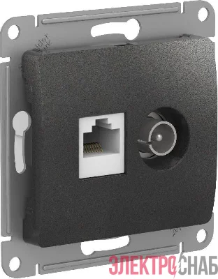 Розетка компьютерная + телевизионная 2-м Glossa RJ45 кат.5E + TV механизм антрацит SE GSL000789