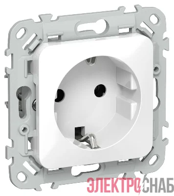 Розетка СП FLITE РС11-1-ФлБ 16А с заземл. без защ. шторок безвинтовое крепление механизм бел. IEK FI-R11-16-1-K01