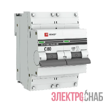 Выключатель автоматический модульный 2п C 80А 10кА ВА 47-100 PROxima EKF mcb47100-2-80C-pro