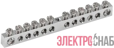 Шина PEN "земля-ноль" 6х9мм 12/1 Ni (12групп/крепеж по центру) IEK YNN10-12-100-N