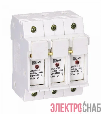 Держатель предохранительного типа C14 ДП102-С14-3P со светодиодной индикацией DEKraft 21388DEK