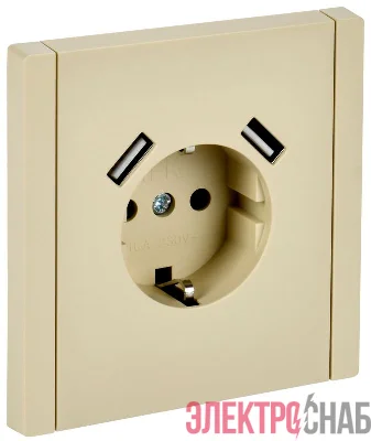 Розетка FORTE&PIANO FP445 16А USB A+A 3.1А с заземл. защ. шторки винт. крепл. ваниль IEK FP-R14-16-U21-D31-K10