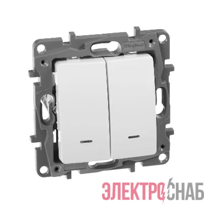 Механизм переключателя 2-кл. СП Etika Plus 10АX с подсветкой безвинт. зажимы бел. Leg 672216