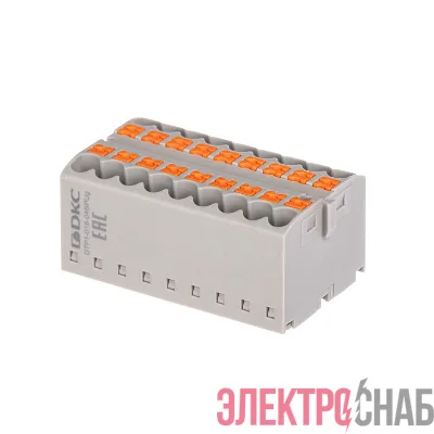 Блок распределительный зажим push-in 18 точек подключения 25кв.мм сер. DKC DTP1-018-04SPUG