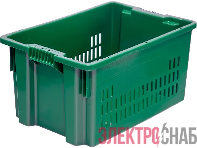 Ящик п/э 600х400х300 дно сплошное, стенки перфорированные цв. зелёный 602 602