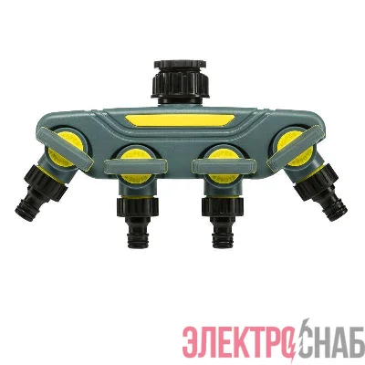 Разветвитель 4-канальный на кран 1/2дюйм-3/4дюйм Профи ЧЕТЫРЕ СЕЗОНА 62-0225-F