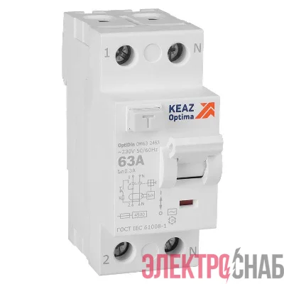 Выключатель дифференциального тока (УЗО) 2п 63А 300мА тип AC 4.5кА OptiDin DM63-2463 УХЛ4 КЭАЗ 343902