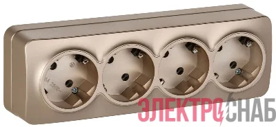 Розетка 4-м ОП GLORY РС24-3-ХШм 16А с заземл. без защ. шторок шампань матов. IEK ERH41-K37M-16