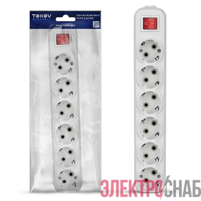 Колодка удлинителя 6-м 16А с заземл. с выкл. АБС-пластик бел. TOKOV ELECTRIC TKE-C01-KU6-ZV