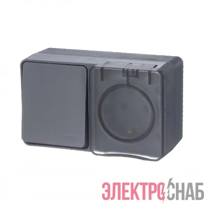 Блок ОП AtlasDesign Profi54 (розетка 16А 250В с заземл. защ. шторки + 1-кл. выкл. 10А) IP54 антрацит SE ATN544070