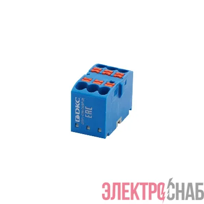 Блок распределительный зажим push-in 6 точек подключения 25кв.мм син. DKC DTP1-006-04SPUB