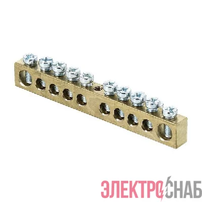 Шина PEN "ноль-земля" 8х12 10 отвер. латунь крепеж по центру PROxima EKF sn0-125-10-c