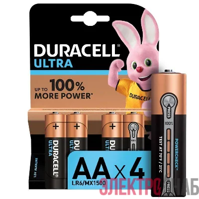 Элемент питания алкалиновый LR6-4BL Ultra (блист.4шт) Duracell Б0038761