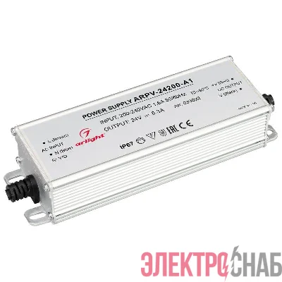 Блок питания ARPV-24200-A1 24В 8.3А 200Вт IP67 метал. 3 года Arlight 033092