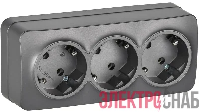 Розетка 3-м ОП GLORY РС23-3-ХСм 16А с заземл. без защ. шторок сталь матов. IEK ERH31-K46M-16