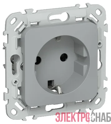 Розетка СП FLITE РС11-1-ФлС 16А с заземл. без защ. шторок безвинтовое крепление механизм сер. IEK FI-R11-16-1-K03