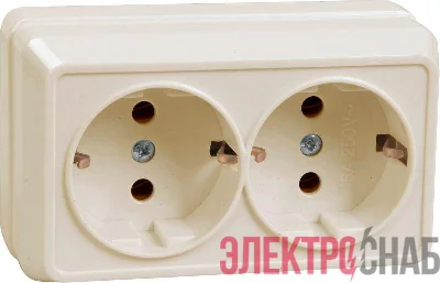 Розетка 2-м ОП Октава РС22-3-ОКм 16А IP20 с заземл. крем. IEK ERO21-K33-16-DC