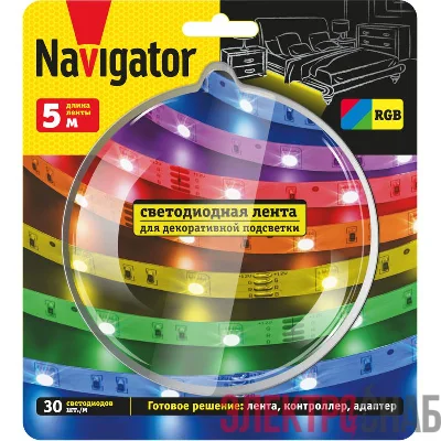 Лента светодиодная 95 144 NLS-SET-02 RGB 5м 30шт/м адаптер 1м IP20 Navigator 95144