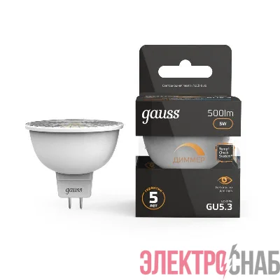 Лампа светодиодная Black 5Вт MR16 софит 3000К тепл. бел. GU5.3 500лм диммир. GAUSS 101505105-D