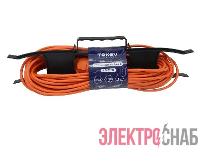 Удлинитель-шнур на рамке 1х20м без заземл. 6А IP44 2х0.75 с защ. крышкой TOKOV ELECTRIC TKE-SR20-075