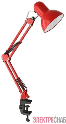 Светильник настольный UF-312P С04 230В 60Вт струбцина красн. Ultraflash 12896