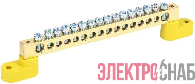 Шина PE "земля" ШНИ-8х12-16-У2-Ж на двух угловых изоляторах IEK YNN10-812-16C2-K05