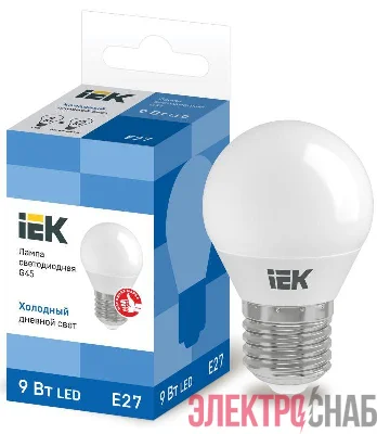 Лампа светодиодная ECO G45 9Вт шар 6500К E27 230В IEK LLE-G45-9-230-65-E27