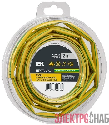 Трубка термоусадочная ТТУ нг-LS 2/1 желт./зел. (уп.2м) IEK UDR12-002-001-002-K52-T