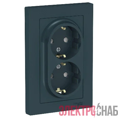 Розетка 2-м СП AtlasDesign 16А IP20 с заземл. защ. шторки в сборе изумруд SE ATN000826