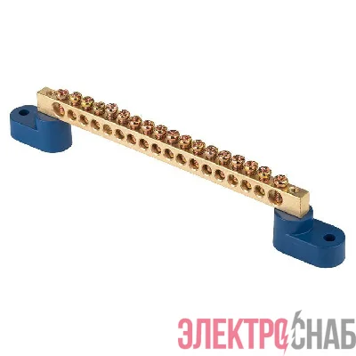Шина нулевая N 8х12 18 отверстий 2 синих угловых изолятора латунь PROxima EKF sn0-125-18-2