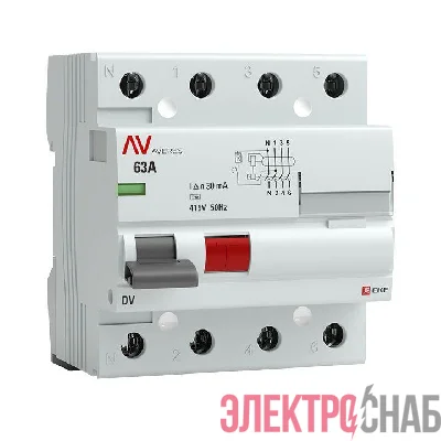 Выключатель дифференциального тока (УЗО) 4п 63А 30мА тип AC DV AVERES EKF rccb-4-63-30-ac-av